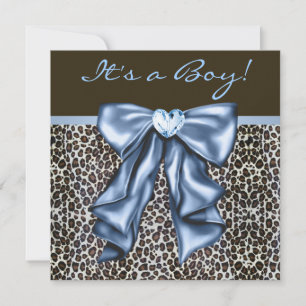 Convites Chuva de Bebê Azul Bebê Menino Leopardo Marrom