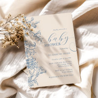 Chuva de Bebê Azul Bege Elegante Vintage