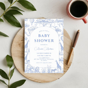 Convites Chuva de bebê azul de safári Toile De Jouy para me