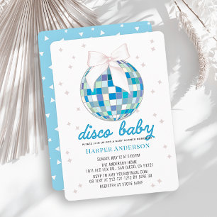 Convites Chuva de Bebê Azul Disco Bola de Disco Laço Menino