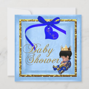 Convites Chuva de Bebê Azul Dourado Menino Príncipe