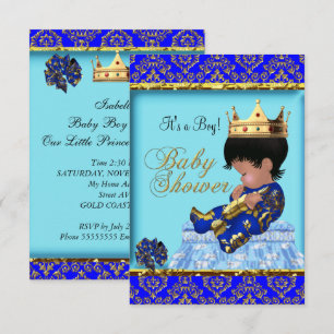 Convites Chuva de Bebê Azul Dourado Menino Príncipe