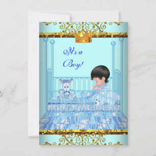 Convites Chuva de Bebê Azul Dourado Menino Príncipe Coroa 4