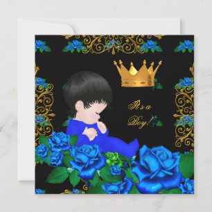 Convites Chuva de Bebê Azul Dourado Menino Príncipe Coroa 9