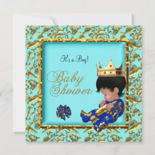 Convites Chuva de Bebê Azul Dourado Menino príncipe herdeir