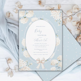 Convites Chuva de Bebê Azul Floral de Hortênsia Elegante
