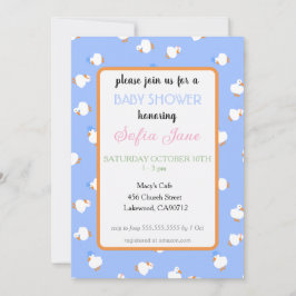 Convites Chuva de Bebê Azul Patos Fofos Ilustrados à Mão pa