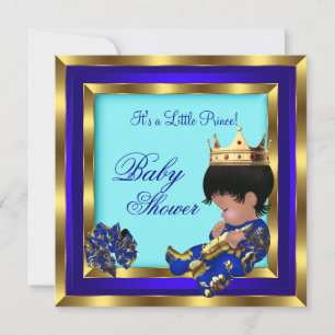 Convites Chuva de Bebê Azul Real Dourado Menino coroa prínc