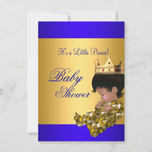 Convites Chuva de Bebê Azul Real Dourado Menino coroa prínc
