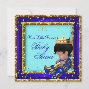 Convites Chuva de Bebê Azul Real Dourado Menino coroa prínc