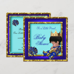Convites Chuva de Bebê Azul Real Dourado Menino coroa prínc