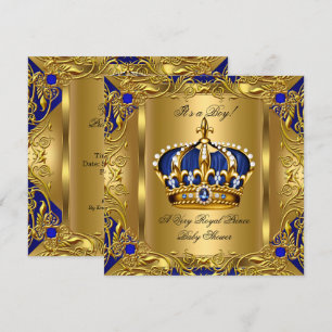Convites Chuva de Bebê Azul Real Príncipe Menino Regal Gold