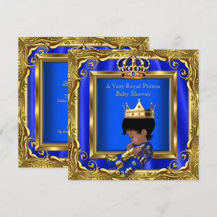 Convites Chuva de Bebê Azul Real Príncipe Quadro Dourado Me