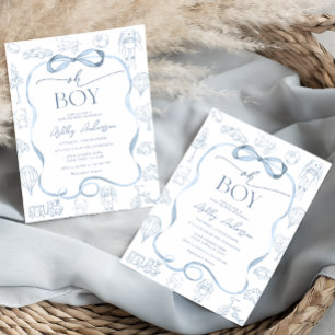 Convites Chuva de Bebê Azul Toile De Jouy Oh Boy