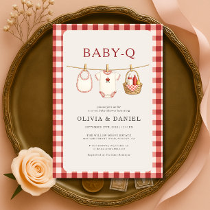 Convites Chuva de Bebê Baby Q Roupas Vermelho Xadrez