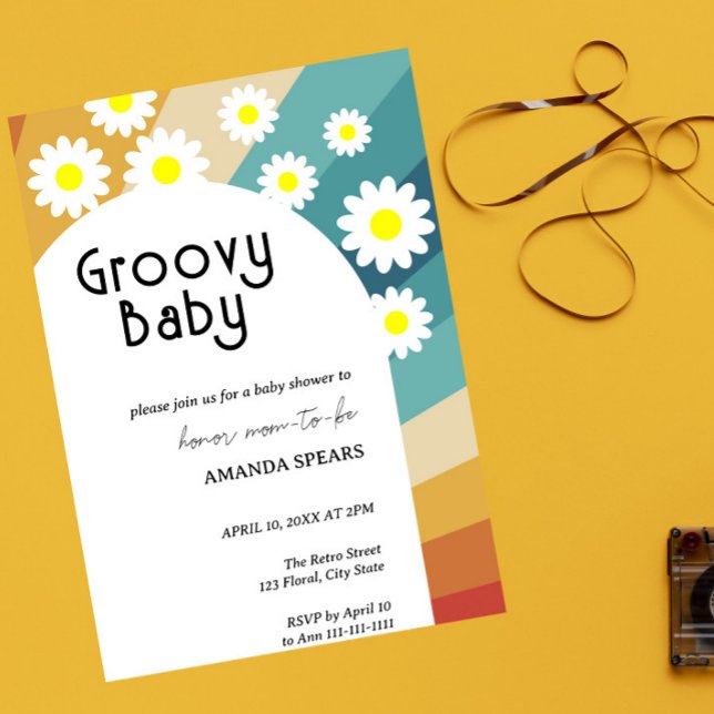 Convites Chuva de Bebê Baby Retro Groovy (Criador carregado)