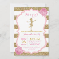 Chuva de Bebê Bailarina Brilho Rosa e Dourado