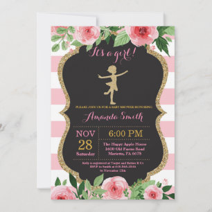 Convites Chuva de Bebê Bailarina Rosa e Dourado Brilhante