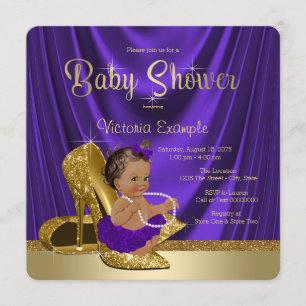 Convites Chuva de Bebê Bailarina Roxa Etnica Sapato Dourado