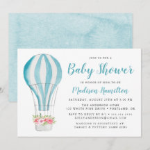 Chuva de Bebê Balão de Ar Quente Aquarela Azul
