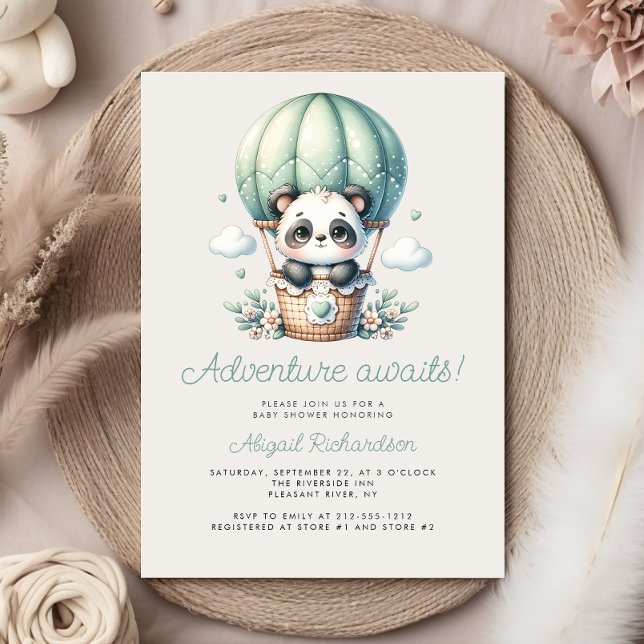 Convites Chuva de Bebê Balão de Ar Quente Verde Menta Panda (Criador carregado)