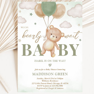 Convites Chuva de Bebê Balão Urso Verde