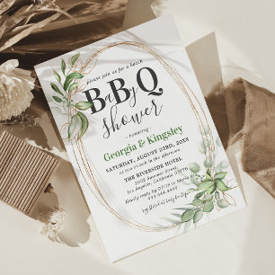 Convites Chuva de Bebê BBQ Verde Botânico Dourado