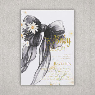 Convites Chuva de Bebê Bebê em Flor Preppy Laço Preto Marga