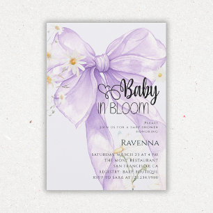 Convites Chuva de Bebê Bebê em Flor Preppy Laço Roxo Daisy
