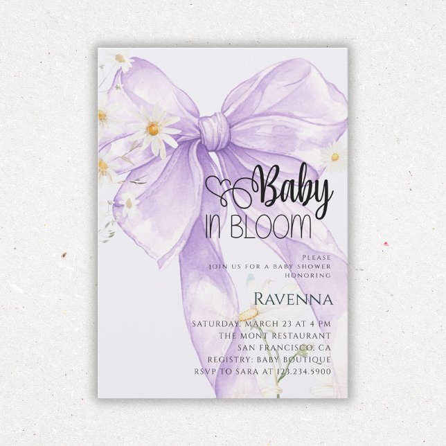 Convites Chuva de Bebê Bebê em Flor Preppy Laço Roxo Daisy (Criador carregado)