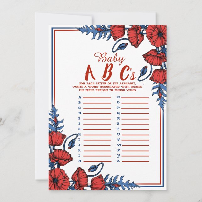 Convites Chuva de Bebê Bebê Flor de Papoula ABC's Jogo (Frente)