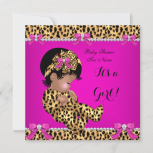 Convites Chuva de Bebê Bebê Fofo Menina Leopardo Rosa Quent