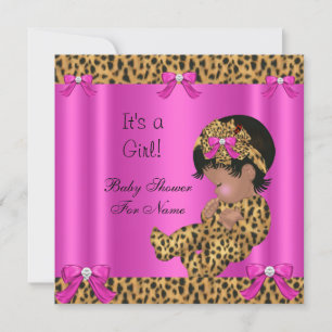 Convites Chuva de Bebê Bebê Fofo Menina Leopardo Rosa Quent