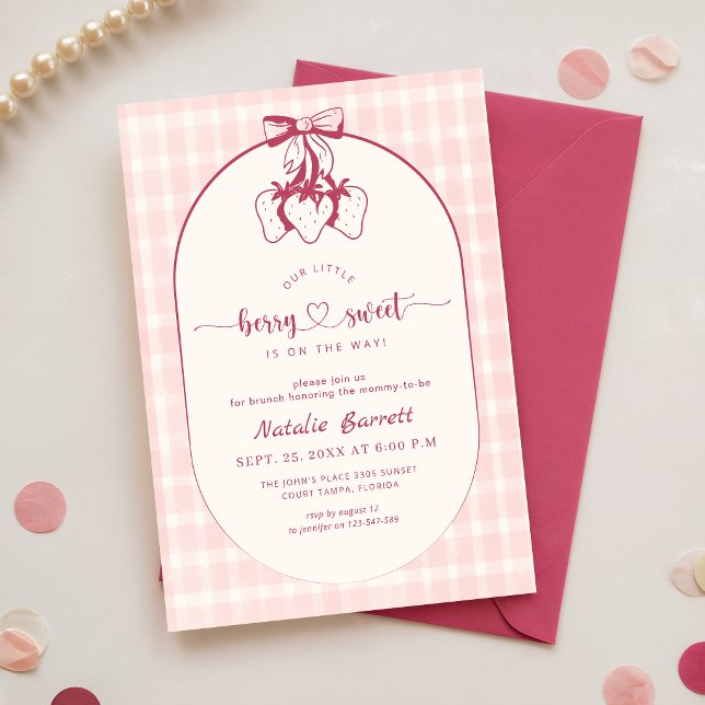Convites Chuva de Bebê Bebê Menina com Laço de Gingham Rosa (Criador carregado)