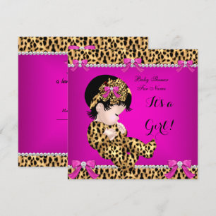 Convites Chuva de Bebê Bebê Menina Fofa Leopardo Rosa Quent