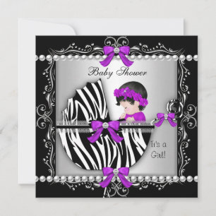 Convites Chuva de Bebê Bebê Menina Fofo Zebra Carrinho Prat