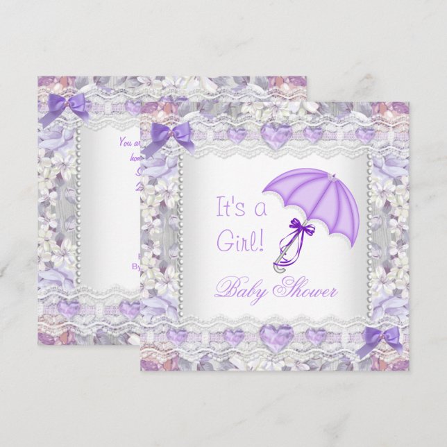Convites Chuva de Bebê Bebê Menina Lavanda Floral Guarda-Ch (Frente/Verso)