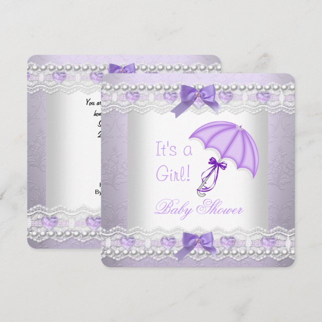 Convites Chuva de Bebê Bebê Menina Lavanda Guarda-Chuva Bra (Frente/Verso)