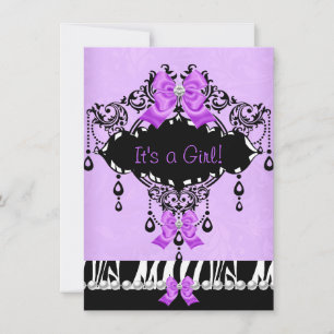 Convites Chuva de Bebê Bebê Menina Roxo Rosa Zebra Arco
