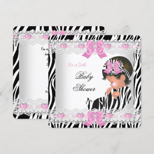 Convites Chuva de Bebê Bebê Menina Zebra Rosa Coração
