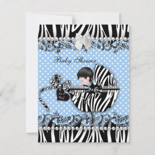 Convites Chuva de Bebê Bebe Menino Zebra Azul Manchado