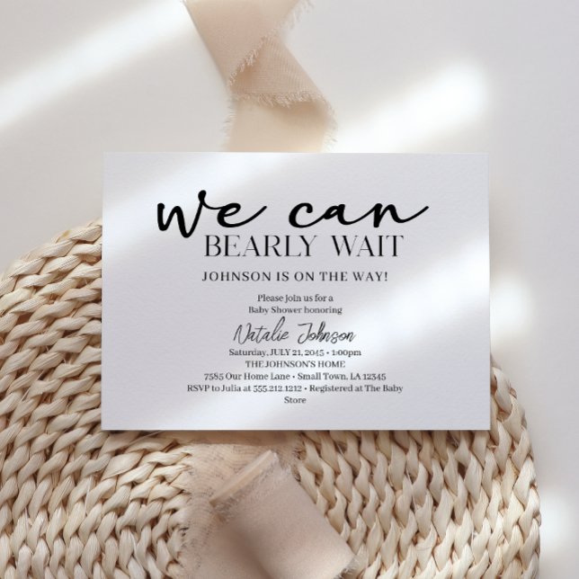 Convites Chuva de Bebê Black Modern Simple Script Bearly Wa (Criador carregado)
