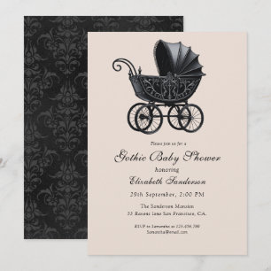 Convites Chuva de Bebê Black Vintage Gothic 