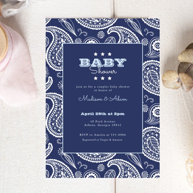 Convites Chuva de Bebê Blue American Bandana (Criador carregado)
