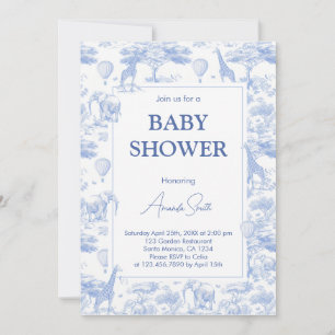 Convites Chuva de bebê Blue Chinoiserie Toile de Jouy