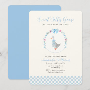 Convites Chuva de Bebê Blue Gingham Woodland Silly Goose