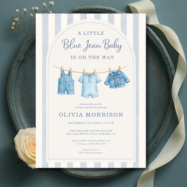 Convites Chuva de Bebê Blue Jean Baby Listras  (Criador carregado)