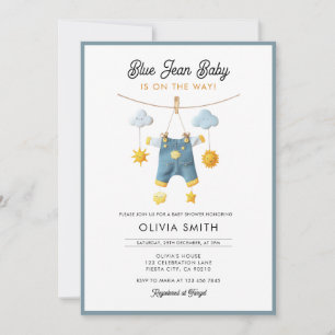 Convites Chuva De Bebê Blue Jean Baby Shower