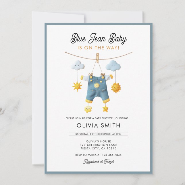 Convites Chuva De Bebê Blue Jean Baby Shower (Frente)