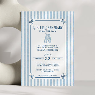 Convites Chuva de Bebê Blue Jean Bebê Marítimo Listras Arco